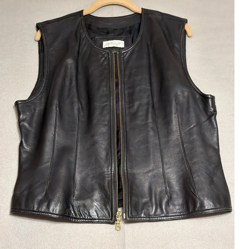 Lord & Taylor Womens Black Leather Full Zip Vest Sleeveless Jacket Tailored